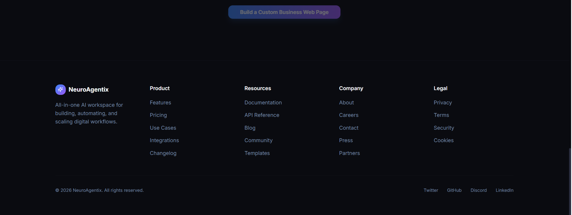 Custom business web page builder footer preview